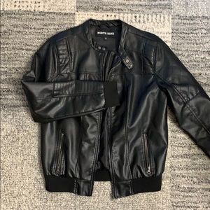 Men Faux Leather Bomber Jacket Large